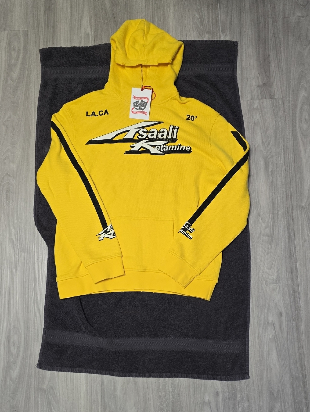 Valextra Yellow Hoodie with Black and White Graphics